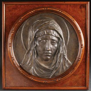 Appraisal: A BRONZE BAS-RELIEF TONDO PLAQUE OF THE VIRGIN PROBABLY FRENCH