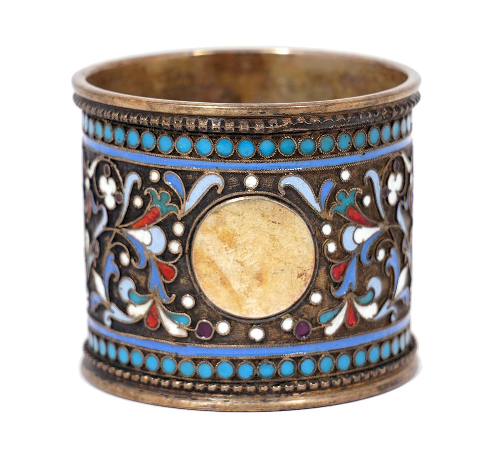 Appraisal: Russian Imperial Silver Enamel Napkin Ring Russian Imperial silver enamel