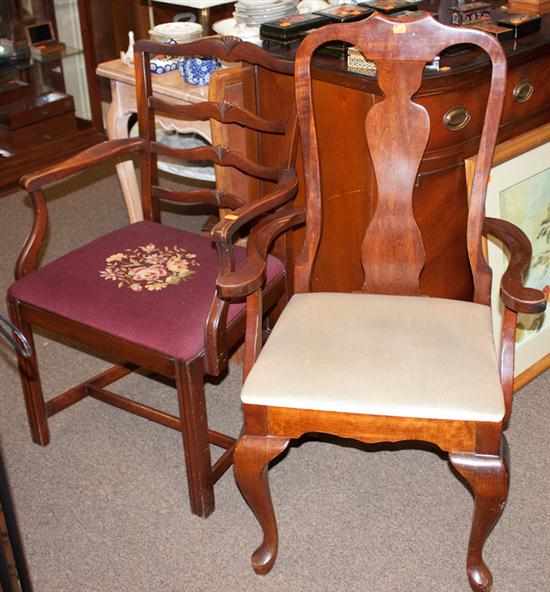 Appraisal: Queen Anne's style mahogany armchair and a Chippendale style mahogany