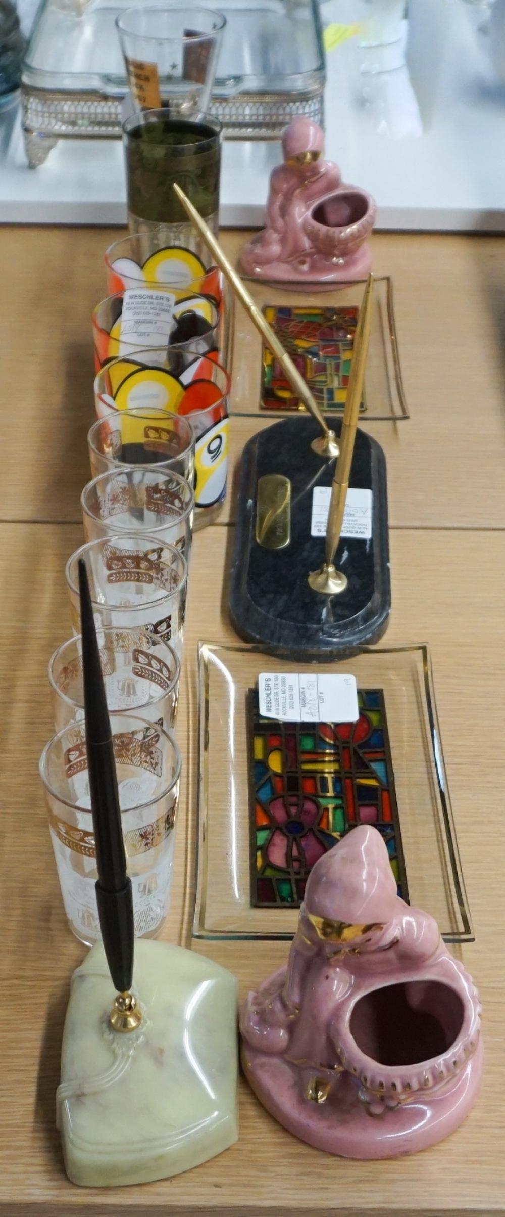 Appraisal: COLLECTION INCLUDING MID-CENTURY GLASSWARE STONEWARE AND PEN HOLDERS WITH PENSCollection