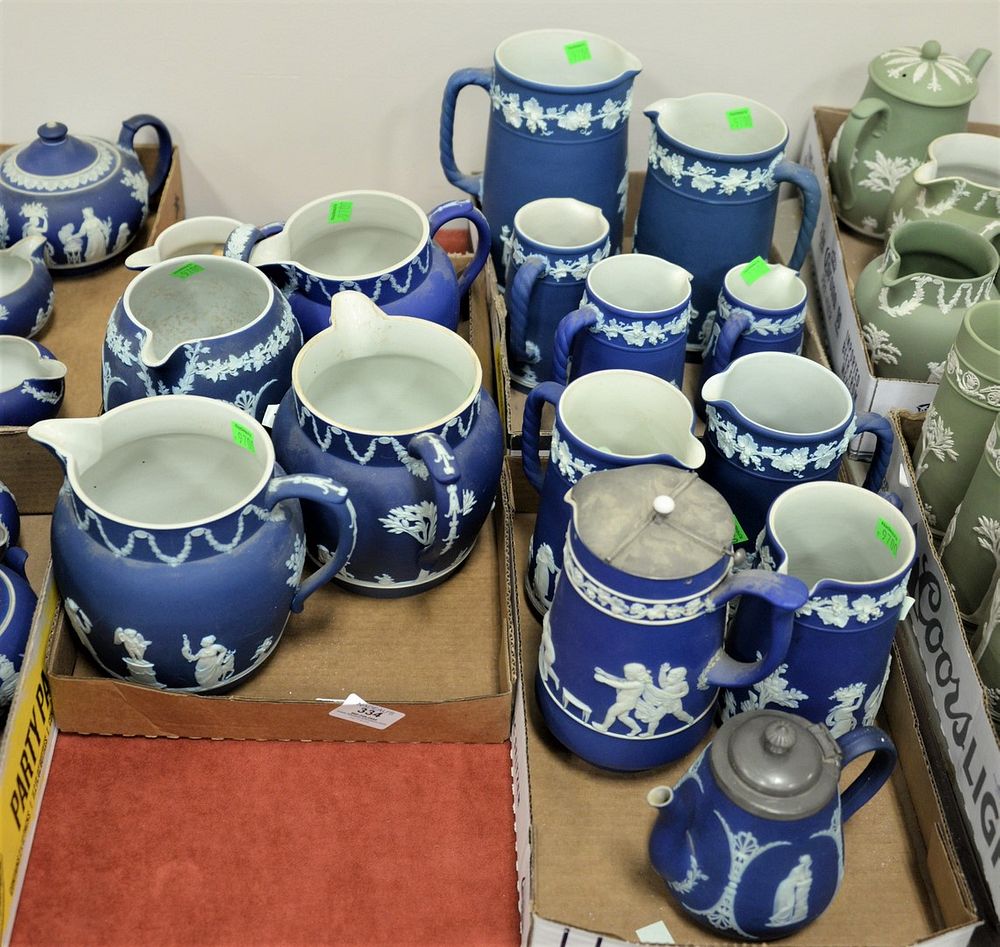 Appraisal: Fifteen Blue Wedgwood Jasperware Pitchers having classical figures two marked