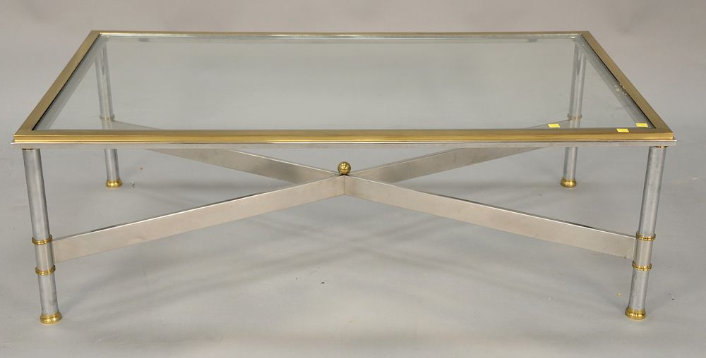 Appraisal: Maison Jansen modern steel brass coffee table with glass top