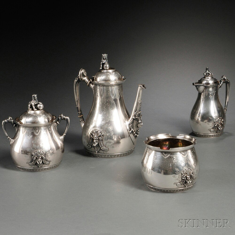 Appraisal: Four-piece American Egyptian Revival Sterling Silver Tea Service c -