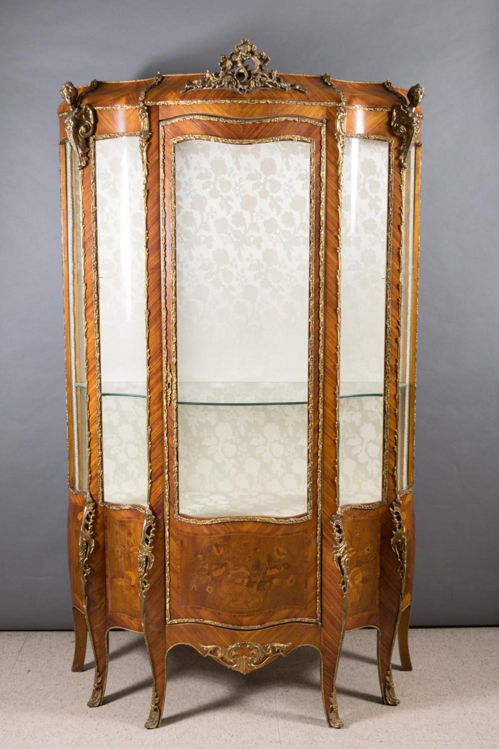 Appraisal: LOUIS XV STYLE INLAID AND ORMOLU MOUNTED VITRINE Italian th