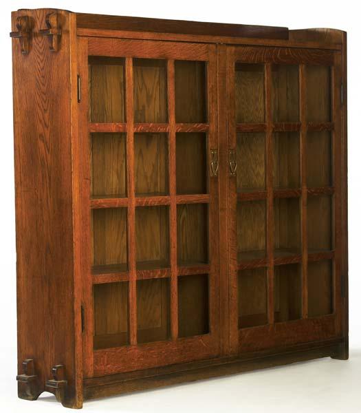 Appraisal: GUSTAV STICKLEY Double-door bookcase no with keyed through-tenons three fixed