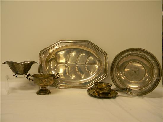 Appraisal: STERLING Footed platter with tree leaf motif reticulated plate monogrammed