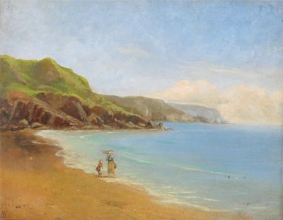 Appraisal: English School late th Century Coastal scene with mother and