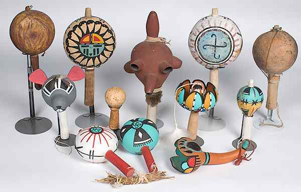 Appraisal: Hopi Polychrome Gourd Rattles lot of including ones that look