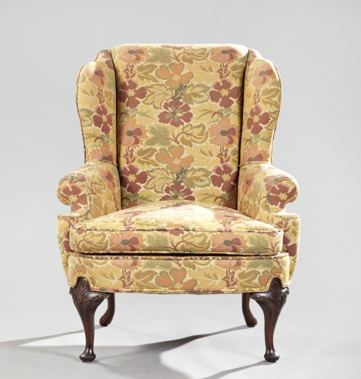 Appraisal: Georgian-Style Upholstered Mahogany Wing Chair early th century in the