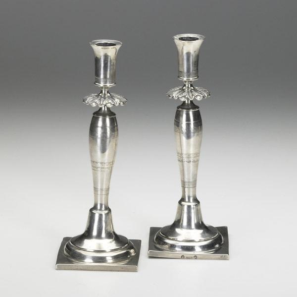 Appraisal: PAIR OF SILVER SABBATH CANDLESTICKS By Klost Breslau of baluster