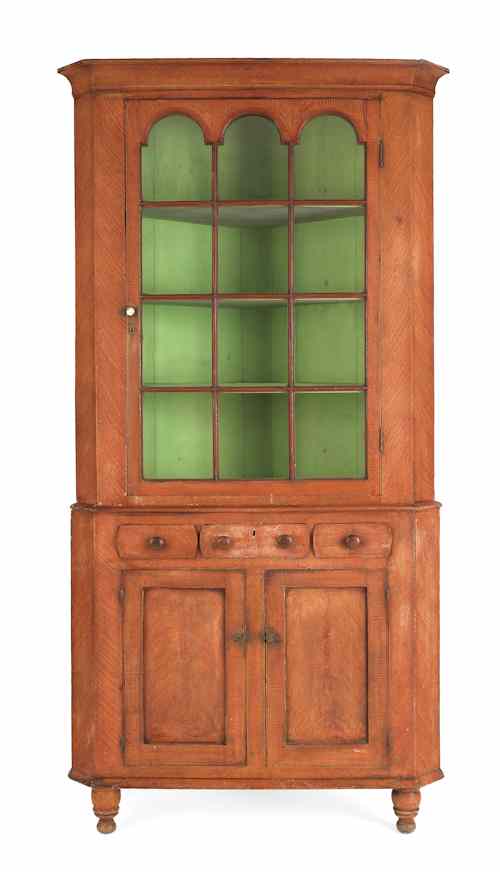 Appraisal: Pennsylvania possibly Montgomery County painted two-piece corner cupboard ca the