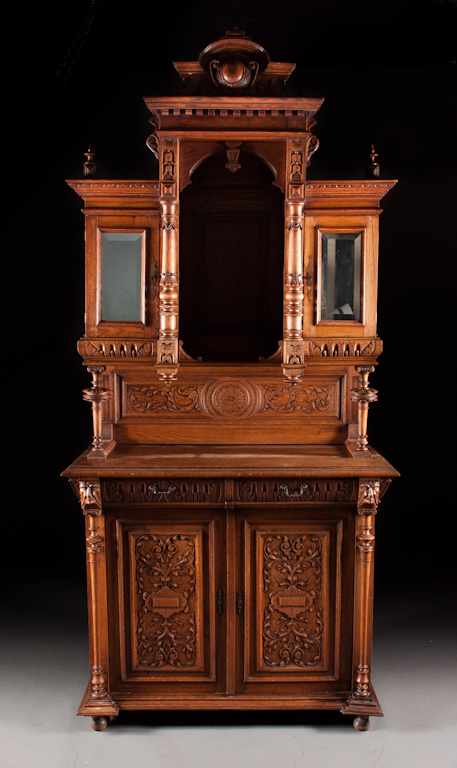 Appraisal: Continental probably Belgian carved oak buffet a deux corps upper