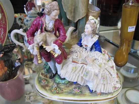 Appraisal: DRESDEN PORCELAIN LACE GROUP MUSICAL SCENE OF MAN AND WOMAN