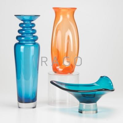 Appraisal: ART GLASS Three pieces Young Constantin ribbed vase James Carcass