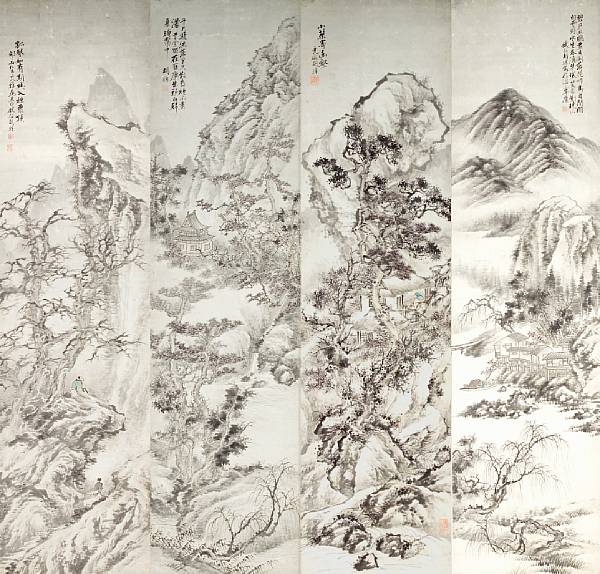 Appraisal: Hu Zhang - Landscapes of Four Seasons Set of four