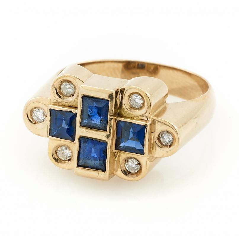 Appraisal: k Yellow gold sapphire and diamond ring k Yellow gold