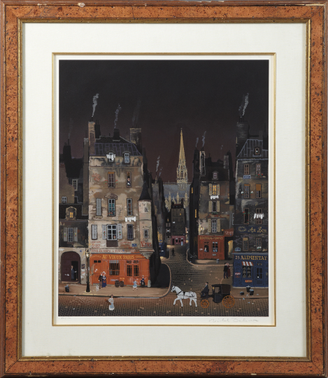 Appraisal: Michel Delacroix French b Parisian Street Scene chromolithograph signed in