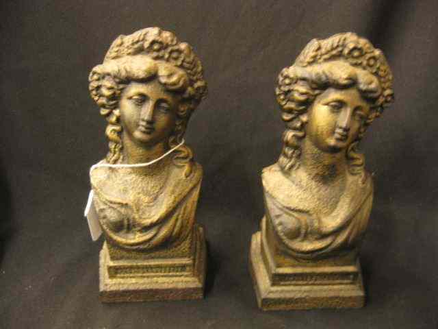 Appraisal: Victorian Cast Iron Figural Andironsor end caps bust of lady