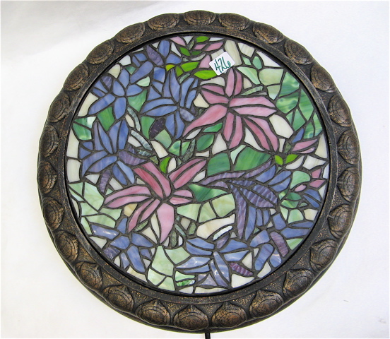 Appraisal: STAINED LEADED GLASS WALL LIGHT FIXTURE with colorful flowers in