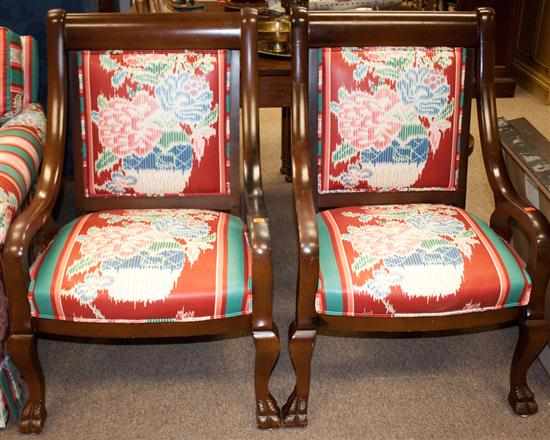 Appraisal: Pair of Victorian mahogany upholstered armchairs some fire damage Estimate