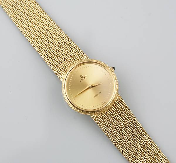 Appraisal: A k gold mesh bracelet wristwatch Concord quartz movement with