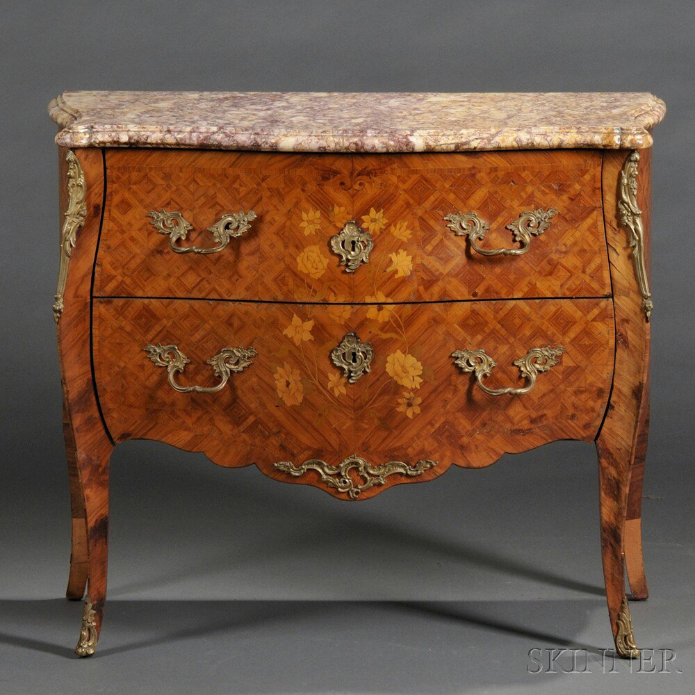 Appraisal: Louis XV-style Marble-top Bowfront Commode th th century shaped marble