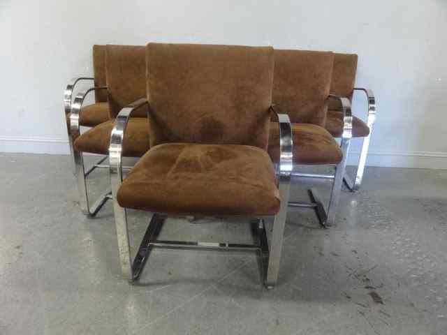 Appraisal: Midcentury Chrome Upholstered Chairs With nice brown vintage upholstery Signed