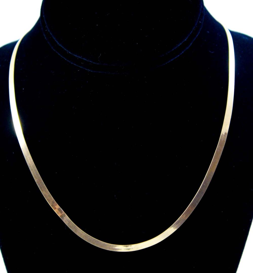 Appraisal: FOURTEEN KARAT GOLD HERRINGBONE NECK CHAIN mm wide length lobster