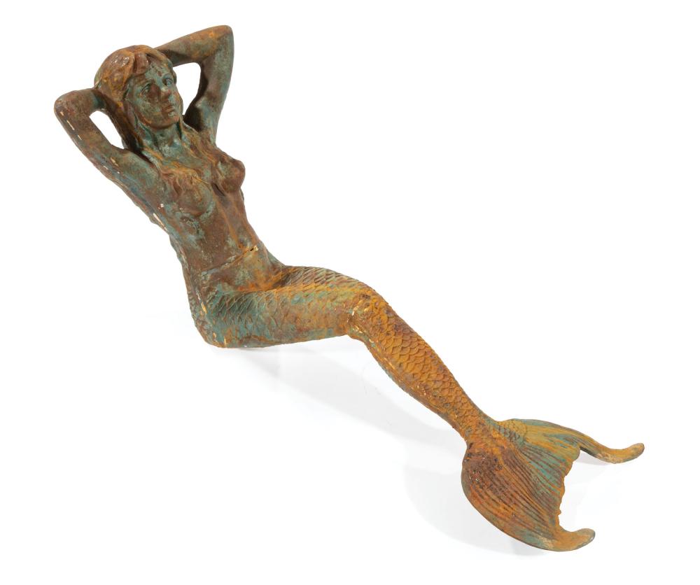 Appraisal: Cast Iron Garden Figure of a Mermaid seated h in