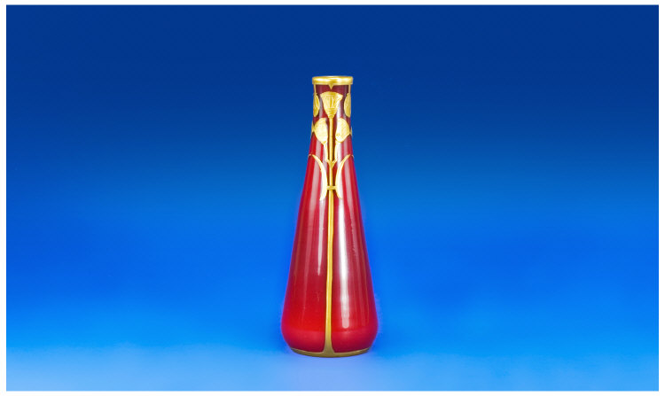 Appraisal: Art Nouveau Crimson Glass Overlay Vase with Gilt Enamel Decoration