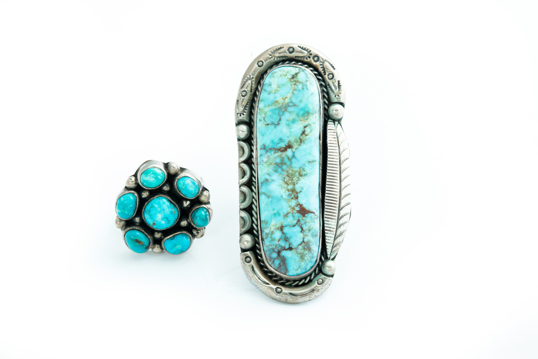 Appraisal: TWO TURQUOISE AND SILVER NAVAJO RINGS Third quarter- th century