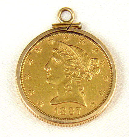 Appraisal: LIBERTY HEAD HALF EAGLE US GOLD COIN Mounted in removable