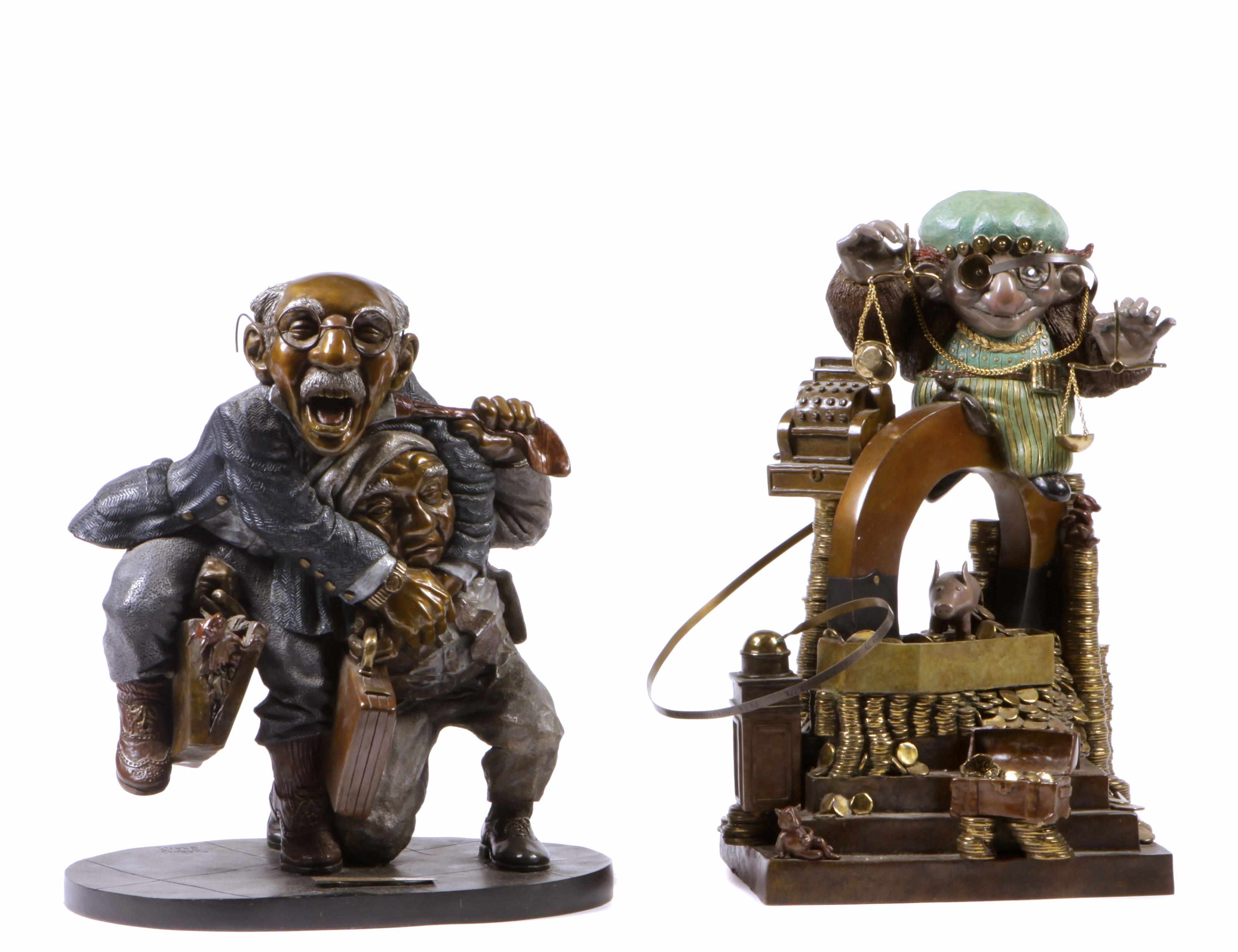 Appraisal: A group of two whimsical patinated bronze figural groups after