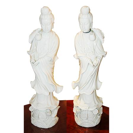 Appraisal: Two Chinese Blanc de Chine Porcelain Figures of Guanyin Estimate