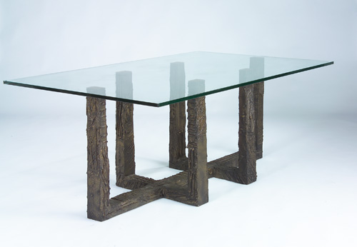 Appraisal: PAUL EVANS Sculpted Bronze dining table with rectangular plate glass