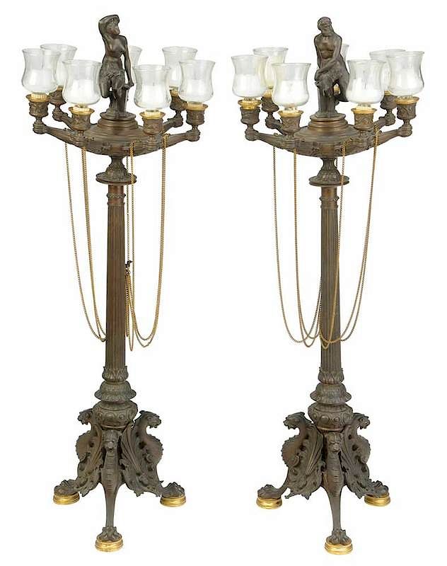 Appraisal: Pair Neoclassical Parcel Gilt Bronze Candelabra French th century each