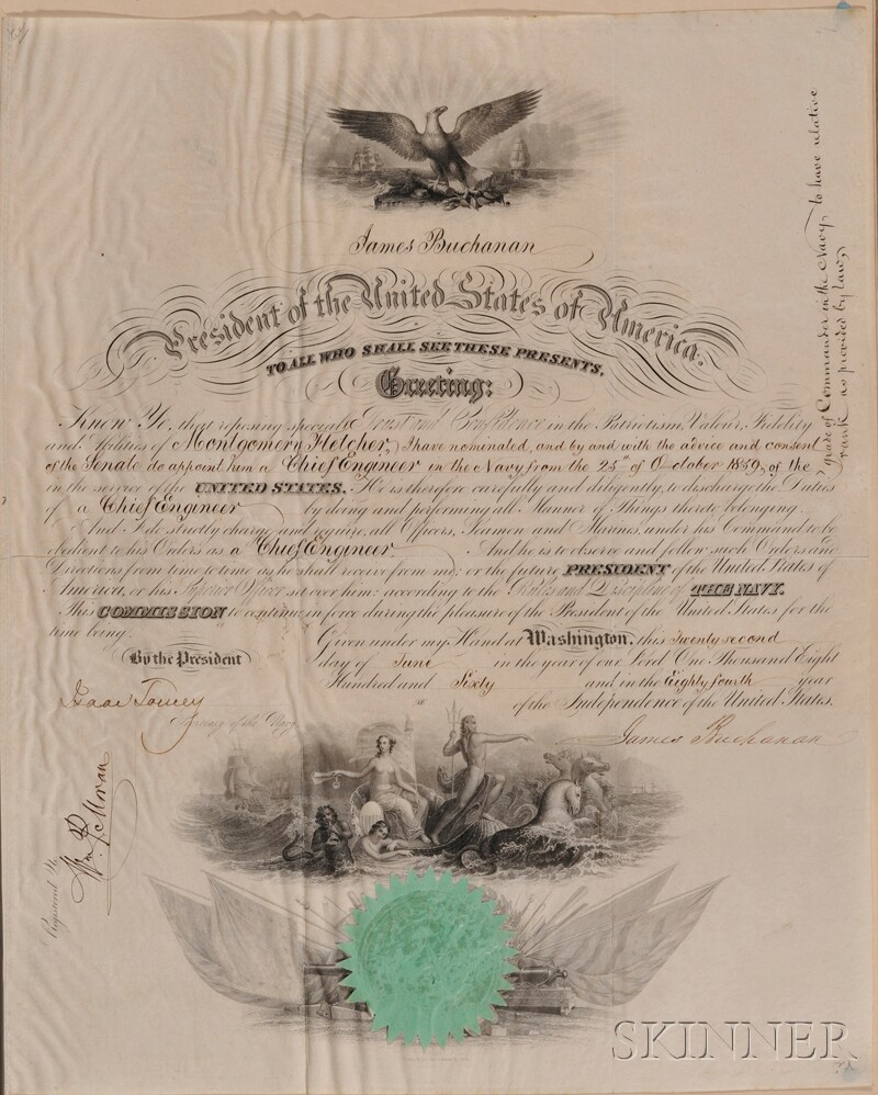 Appraisal: Buchanan James - Signed document one page June nd on