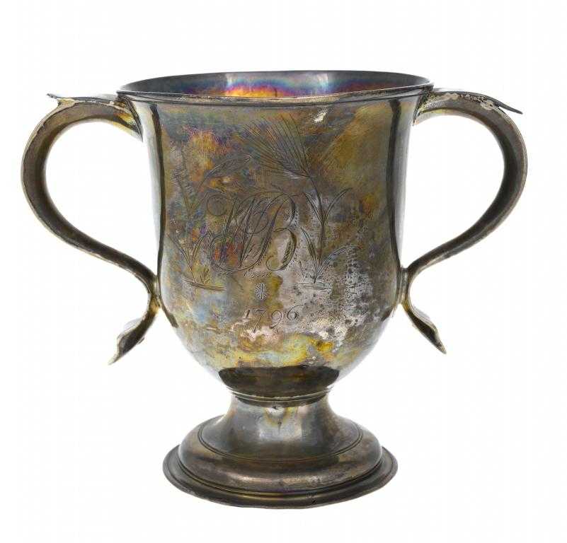 Appraisal: A GEORGE III TWO HANDLED CUP the bowl engraved with