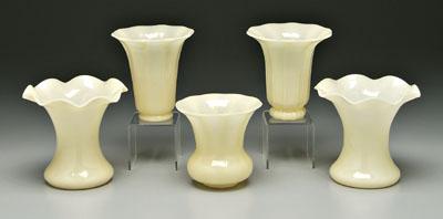 Appraisal: Five Steuben ivory vases pair with inverted bell shapes -