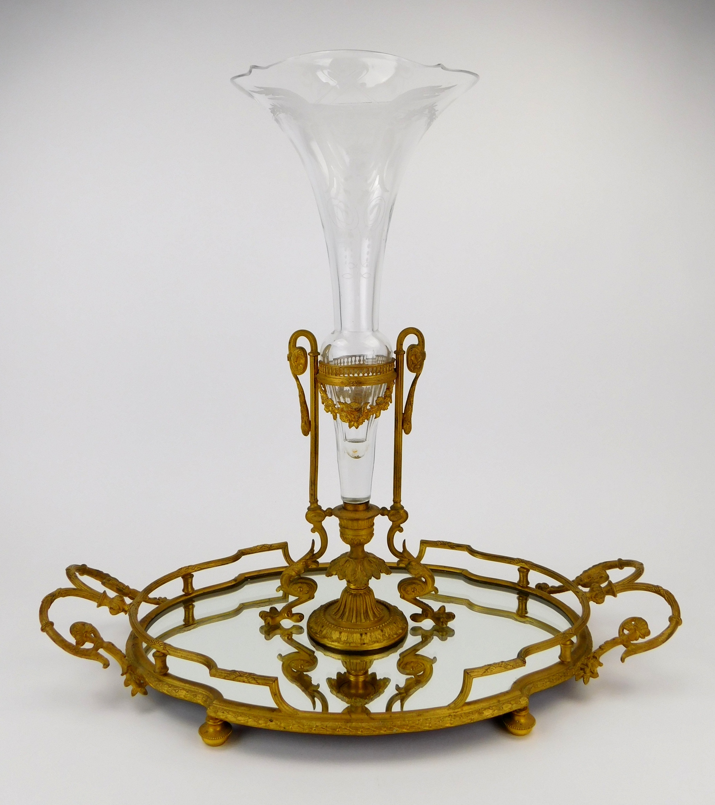 Appraisal: Gilt bronze and crystal plateau centerpiece with central trumpet form