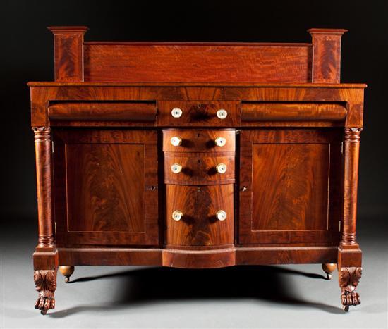 Appraisal: American Classical mahogany shaped-front sideboard New York circa with lion's