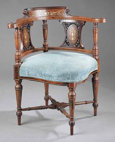 Appraisal: An Antique Inlaid Rosewood Corner Chair late th c the