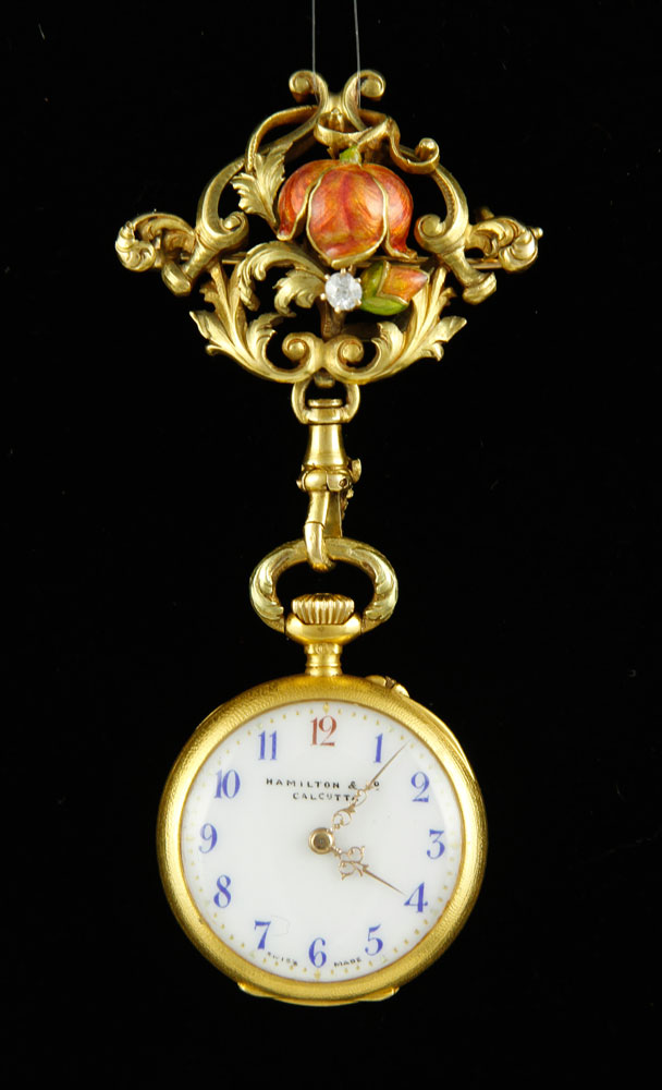 Appraisal: - Hamilton Co Calcutta Enamel Pendant Watch Ladies' Hamilton Co