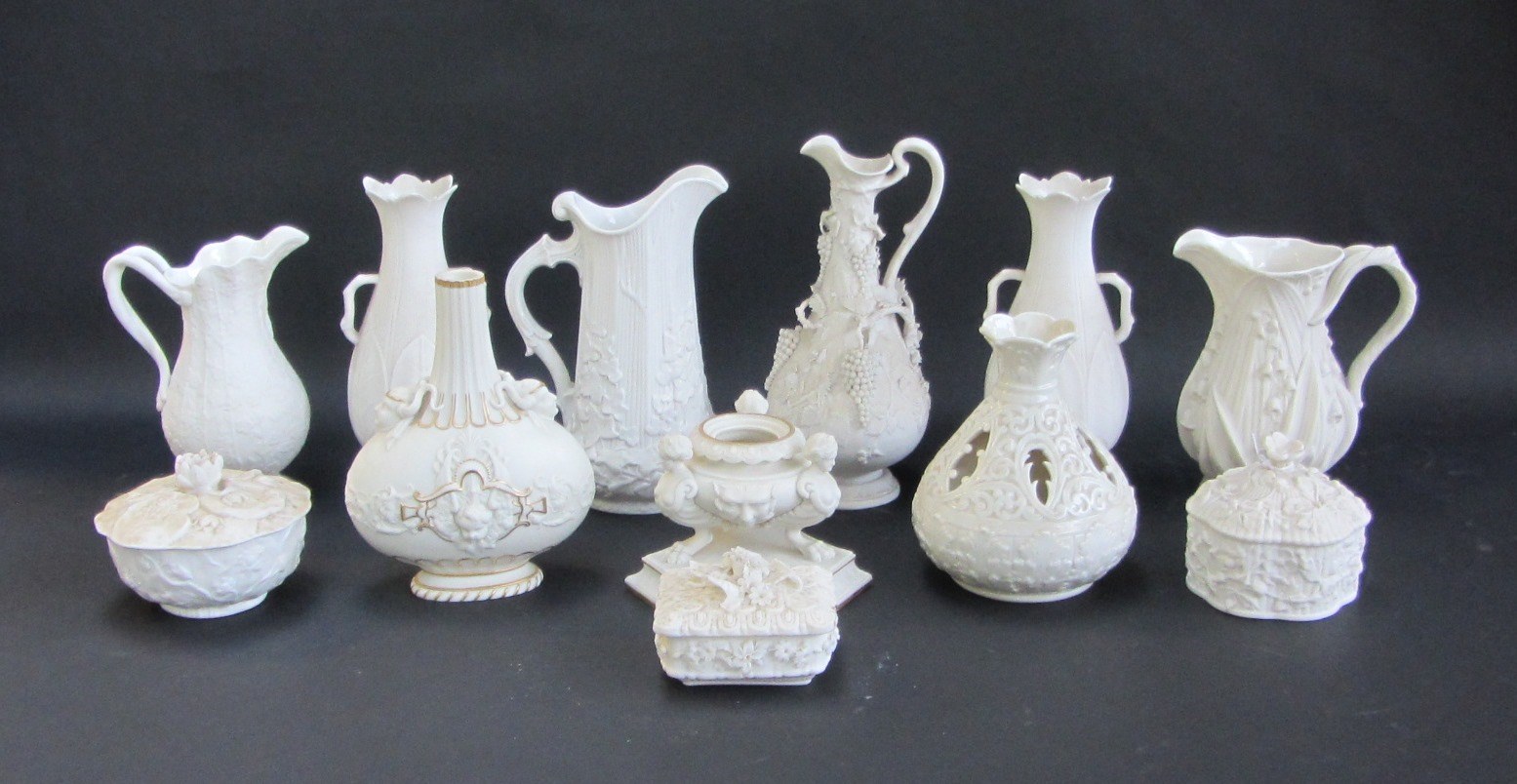 Appraisal: A quantity of parian wares including an inkwell of triform