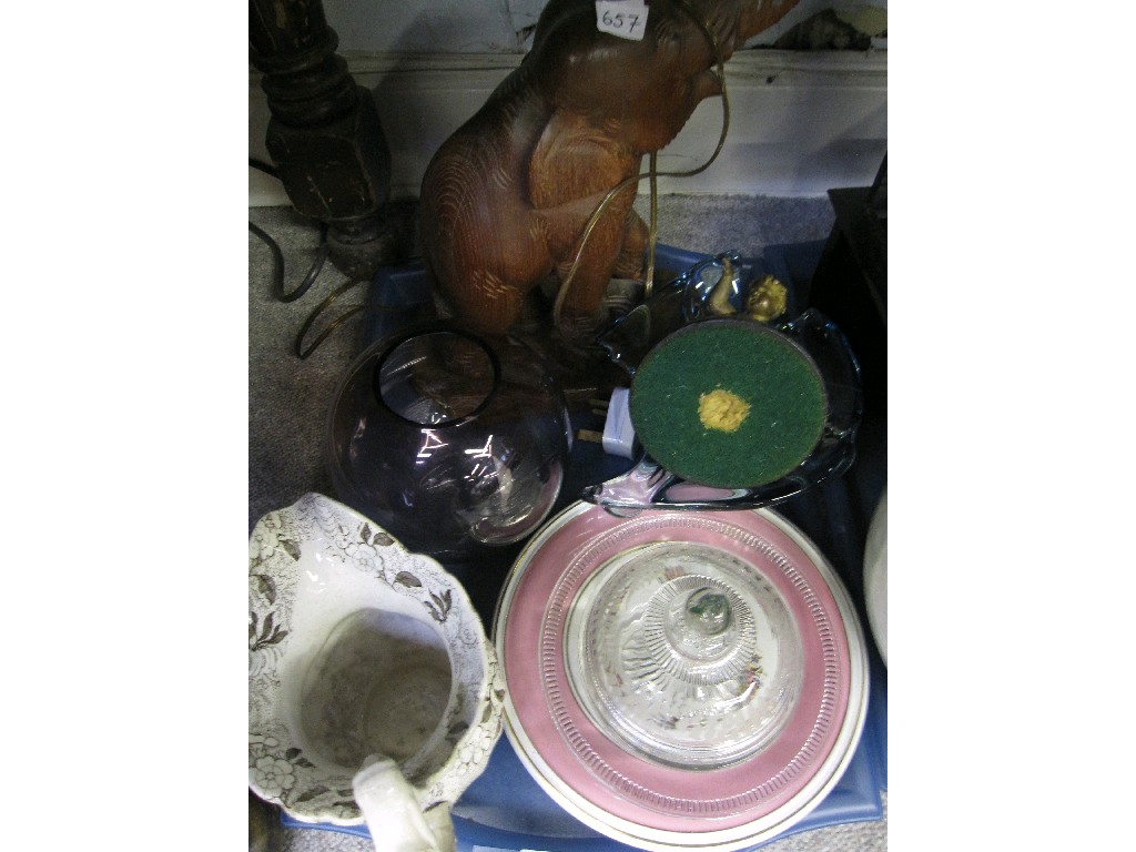 Appraisal: Tray lot of bricabrac - art glass elephant lamp Victorian