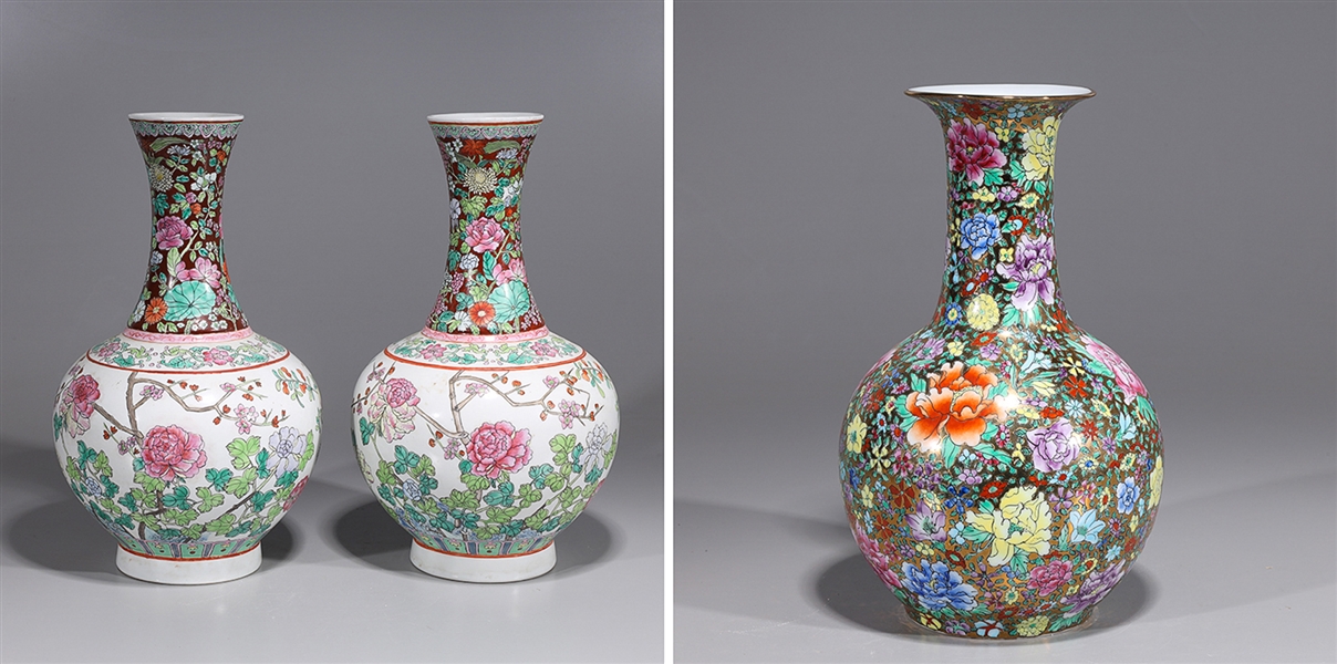 Appraisal: Group of three Chinese enameled porcelain vases including two larger