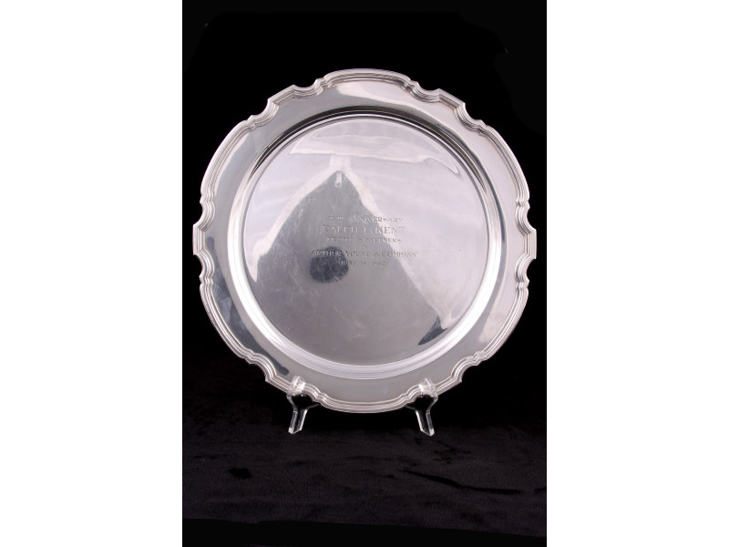 Appraisal: Tiffany Co Sterling Silver Tray circular form with Chippendale style