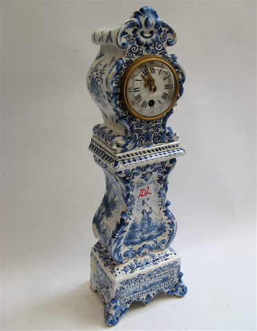 Appraisal: FAIENCE MANTEL CLOCK French early th century the blue underglaze