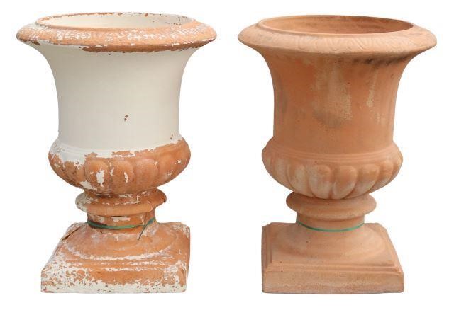 Appraisal: lot of Large terracotta campana urns egg-and-dart trim over melon-ribbed