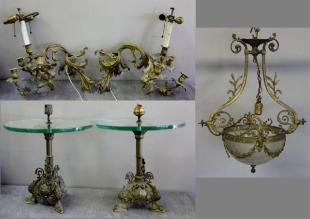 Appraisal: Antique Bronze Lighting Lot Includes a cut glass and gilded